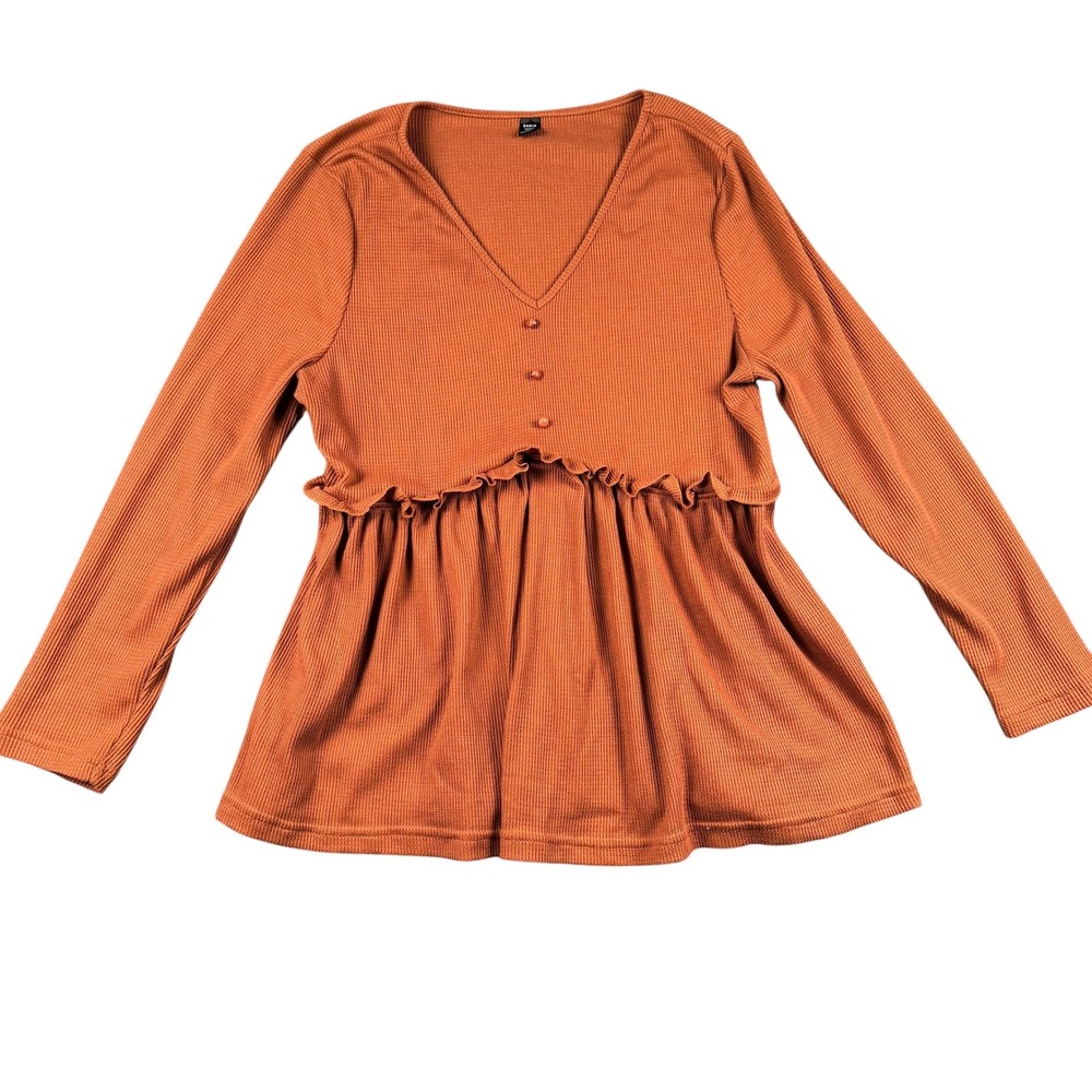 Womens‎ Burnt Orange Waffle Knit Peplum Babydoll Top Plus Size 3XL SHEIN 969